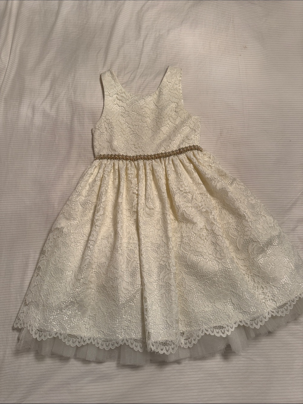 American Princess Ivory Lace Dress with Gold Beaded Waist